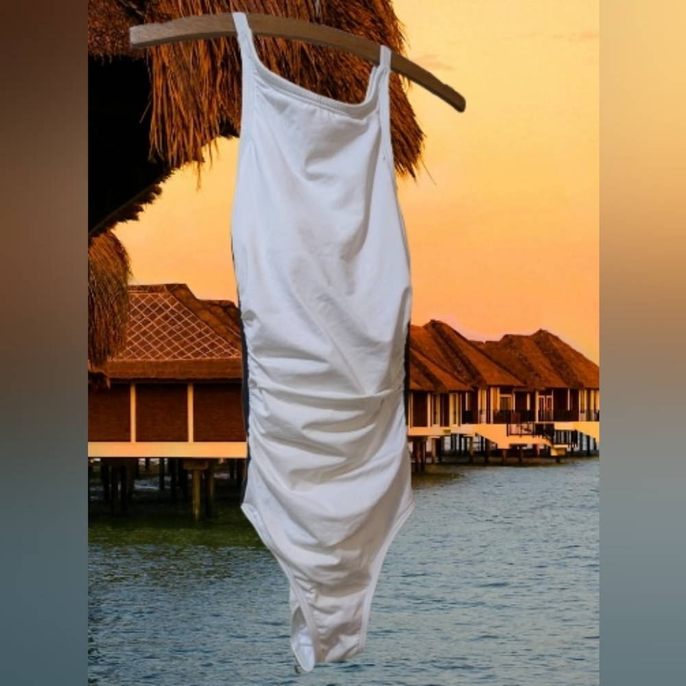 NWT Calvin Klein White Navy Classic Tank Swimsuit Size 12